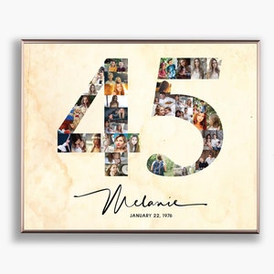 NEW! 45th Birthday Photo Collage, Number 45 Picture Collage, Birthday/Anniversary Gift Idea for Her/Him, Picture Wall Decor, DIGITAL FILES!