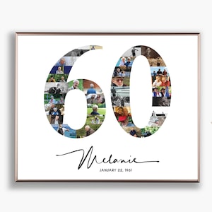 Kolaż zdjęć z numerem 60, prezent na 60. rocznicę ślubu, spersonalizowany plakat ze zdjęciami dla taty, kolaż 60 zdjęć, kolaż dekoracji na 60. przyjęcie, PLIKI CYFROWE!