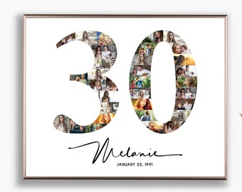 NEW! 30th Birthday Photo Collage, 30 Number Picture Collage, 30th Anniversary Gift for Parents, Personalized 30 Collage Art, DIGITAL FILES!