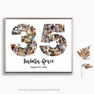 NEW! 35th Birthday Photo Collage, Number 35 Picture Collage, Anniversary Gift for Parents, Photo Wall Art, Party Decor Idea, DIGITAL FILES!