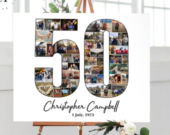 50th Birthday Photo Collage, Personalized 50th Anniversary Gift, Custom Birthday Gift for Him, Number 50 Decoration Wall Art, DIGITAL FILE!