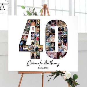 40th Birthday Photo Collage, Number 40 Anniversary Gift, Custom Gift Idea for Him, Personalized Picture Collage for Her, DIGITAL FILES!