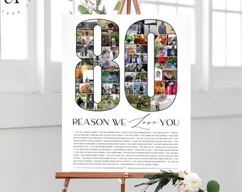 80 Reasons We Love You, Custom Gift, Custom Photo Collage, 80th Anniversary Gift, 80th Birthday Gifts For Mom, DIGITAL FILES!