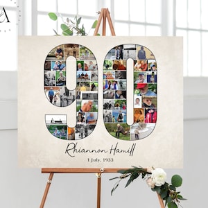 90th Birthday Photo Collage, Personalized Number 90 Picture Collage, Anniversary Gift Idea for Her, Custom Party Decoration, DIGITAL FILES!