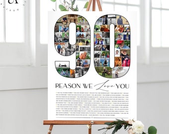 90 Reasons We Love You, Custom Gift, Custom Photo Collage, 90th Anniversary Gift, 90th Birthday Gifts For Mother, DIGITAL FILES!