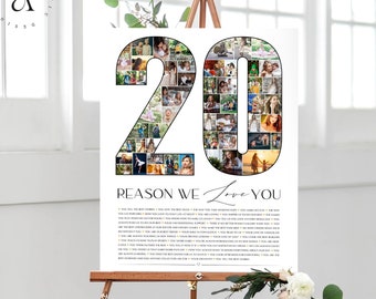 20 Reasons We Love You, Custom Gift, Custom Photo Collage, 20th Anniversary Gift, 20th Birthday Gifts For Women, DIGITAL FILES!