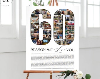 60 Reasons We Love You, Custom Gift, Custom Photo Collage, 60th Anniversary Gift, 60th Birthday Gifts For Mom, DIGITAL FILES!