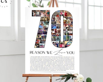 70 Reasons We Love You, Custom Gift, Custom Photo Collage, 70th Anniversary Gift, 70th Birthday Gifts For Dad, DIGITAL FILES!