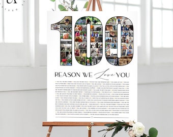 100 Reasons We Love You, Custom Gift, Custom Photo Collage, 100th Anniversary Gift, 100th Birthday Gifts For Grandparents, DIGITAL FILES!