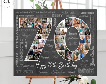70th Birthday Photo Collage, Number 70 Anniversary Gift, Custom Gift Idea for Him, Personalized Picture Collage for Her, DIGITAL FILES!