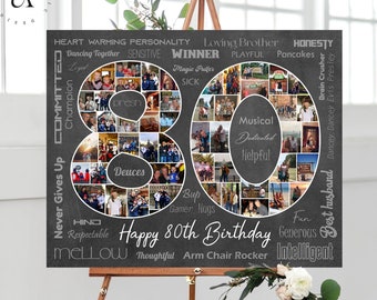 80th Birthday Photo Collage, Number 80 Anniversary Gift, Custom Gift Idea for Him, Personalized Picture Collage for Her, DIGITAL FILES!