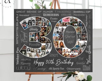 30th Birthday Photo Collage, Number 30 Anniversary Gift, Custom Gift Idea for Him, Personalized Picture Collage for Him, DIGITAL FILES!