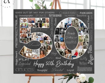 50th Birthday Photo Collage, Number 50 Anniversary Gift, Custom Gift Idea for Him, Personalized Picture Collage for Her, DIGITAL FILES!