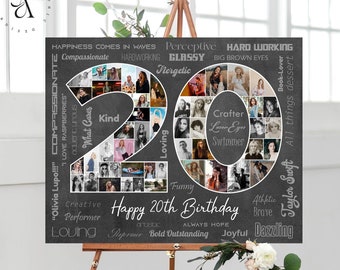 20th Birthday Photo Collage, Number 20 Anniversary Gift, Custom Gift Idea for Him, Personalized Picture Collage for Her, DIGITAL FILES!