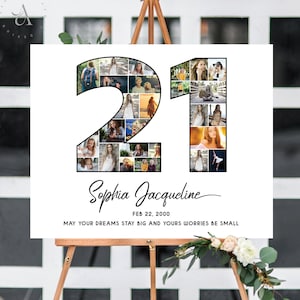 21. Geburtstag Fotocollage, Zahl 21 Bilder Collage, Geburtstag/Jubiläum Geschenk, Party Dekoration Idee, Bild Wandkunst, DIGITALE DATEIEN!