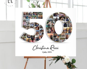 Number 50 Photo Collage, 50th Anniversary Collage Gift, Custom Picture Poster Gift Idea, Multiple Photo Sign, Party Decoration, DIGITAL FILE