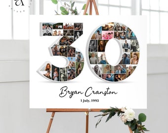 30th Birthday Photo Collage, Personalized 30th Anniversary Gift, Custom Number 30 Wall Decoration Idea, DIGITAL FILE!
