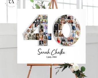 40th Birthday Photo Collage, Number 40 Anniversary Gift, Custom Gift Idea for Him, Personalized Picture Collage for Her, DIGITAL FILES!