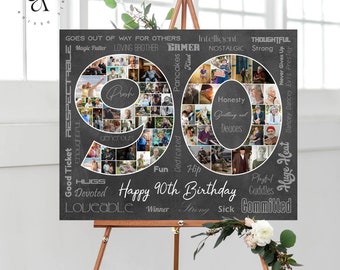 90th Birthday Photo Collage, Number 90 Anniversary Gift, Custom Gift Idea for Him, Personalized Picture Collage for Her, DIGITAL FILES!