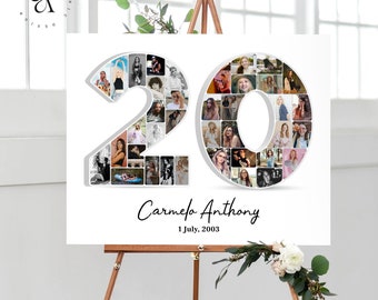 Personalized 20th Birthday Photo Collage, Number 20 Anniversary Gift, Custom Photo Gift for Daughter, Picture Collage for Son, DIGITAL FILE!