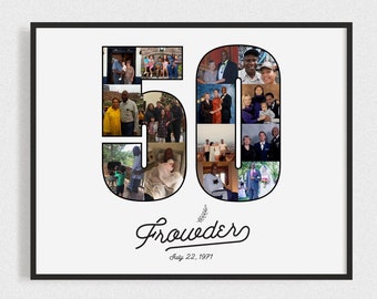 50th Photo Collage, 50 Picture Collage, 50th Birthday Gift for Him, Collage Gift for Her, 50th Wedding Anniversary Gift, Party Decor Collage