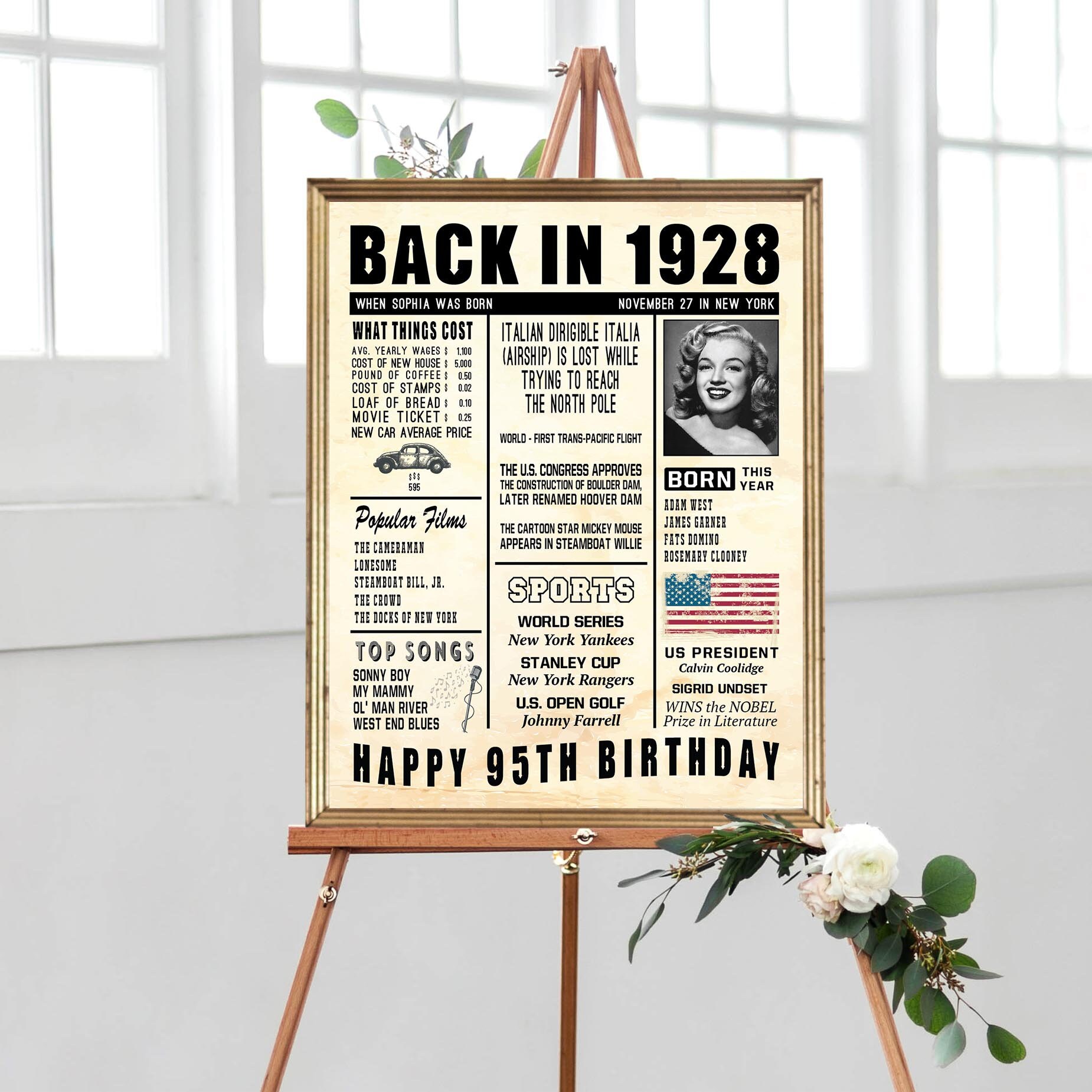 1928-birthday-poster-95th-birthday-newspaper-poster-sign-etsy