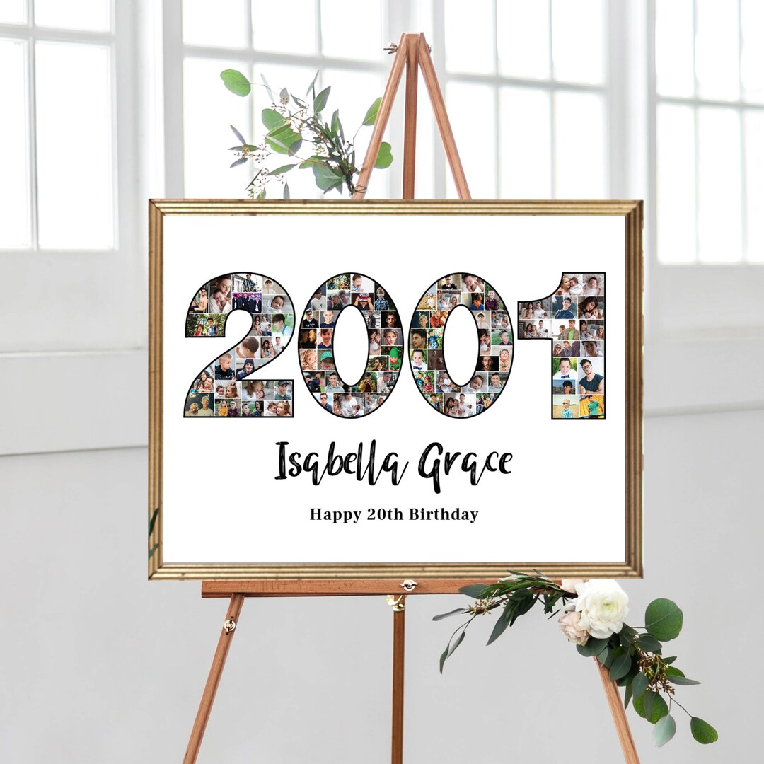 Number 2001 Photo Collage, Anniversary Gift for Parents, Custom 4 Digit ...