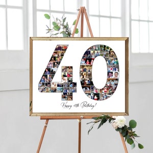 Collage de fotos del 40 cumpleaños, regalo del 40 aniversario para ella, collage de imágenes número 40, fotos personalizadas de arte mural, póster de imagen DIGITAL