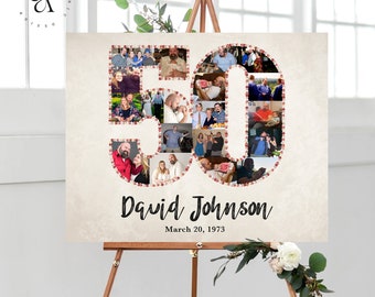 Personalized 50th Birthday Photo Collage, 50th Anniversary Gift Idea, Custom Photo Collage Gift for Her, Picture Wall Art, DIGITAL FILES