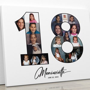 18th Birthday Picture Collage, Number 18 Photo Collage, 18 Collage Gift for Her, Graduation Gift for Him, Party Decor Collage, DIGITAL FILES