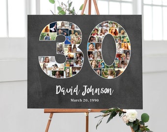 30th Birthday Photo Collage, Personalized 30th Anniversary Gift, Custom Number 30 Wall Decoration Idea, DIGITAL FILE!