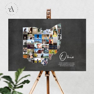 Ohio Map Photo Collage, Ohio State Map Wall Art, Collage Photo Anniversaire Personnalisé, Cadeau Photo Mémoire pour eux, FICHIERS NUMÉRIQUES!