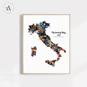 Italië Kaart Fotocollage, Italiaanse vakantiebestemming Fotocollage, Huwelijksreis Memory Gift, Italië Travel Photo Wall Art, DIGITALE BESTANDEN!
