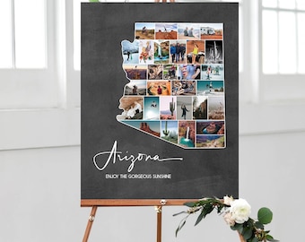 Arizona State Photo Collage, Arizona Map Wall Art, Personalized Anniversary Photo Collage, Memory Photo Gift for Them, DIGITAL FILES!