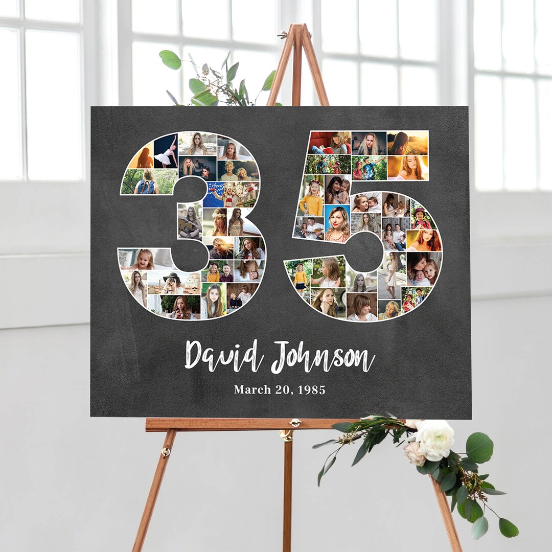 Number 35 Photo Collage, Custom 35th Birthday Pictures Collage, 35th ...