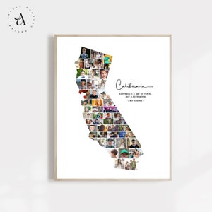 California Map Photo Collage, California State Map Wall Art, Collage personnalisé de photos de voyage, Cadeau photo de vacances pour eux, FICHIERS NUMÉRIQUES!