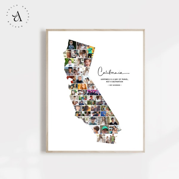 California Map Photo Collage, California State Map Wall Art, Personalized Travel Photo Collage, Vacation Photo Gift for Them, DIGITAL FILES!