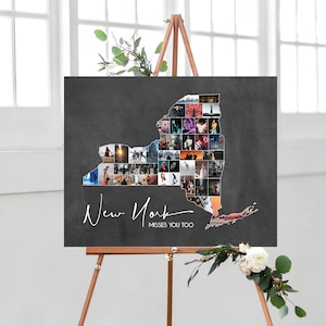 New York State Collage, New York Map Wall Art, Gepersonaliseerde Verjaardag Fotocollage, Memory Photo Cadeau voor haar, DIGITALE BESTANDEN!