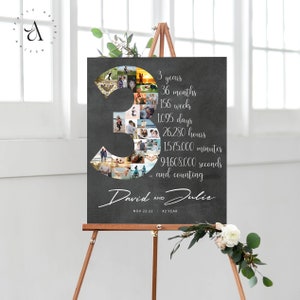 Number 3 Photo Collage, Custom 3rd Anniversary Gift, Anniversary Gift for Couple, 3 Year Wedding Anniversary, Picture Wall Art, Digital File