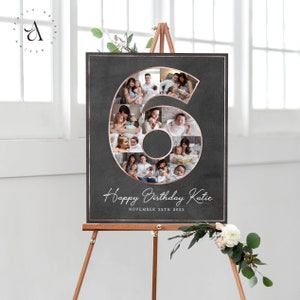 Custom Sixth Birthday Photo Collage, 6th Birthday Gift for Kids, 6th Anniversary Decoration, Number 6 Picture Wall Art, ARCHIVOS DIGITALES