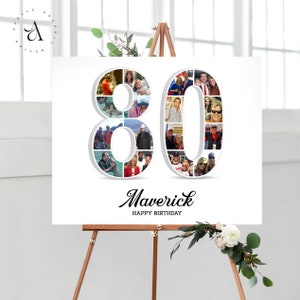 80th Birthday Photo Collage, Personalized Number 80 Collage, 80th Birthday, Party Decoration Idea, Anniversary Gift for Him, DIGITAL FILE