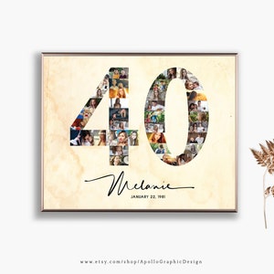 40th Birthday Photo Collage, 40th Anniversary Gift for Her, Number 40 Picture Collage, 40th Party Decor Collage, DIGITAL Picture Poster
