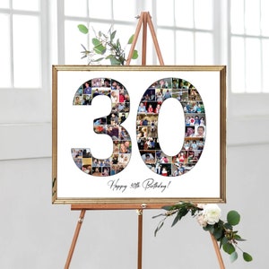 Number 30 Photo Collage, Custom 30th Birthday Pictures Collage, 30th Anniversary Gift for Him, Birthday Party Decoration Idea, DIGITAL FILE!
