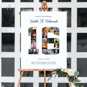 16th Birthday Photo Collage, Number 16 Picture Collage, Sweet 16 Birthday Gift for Her, Anniversary Party Decoration, DIGITAL FILES!