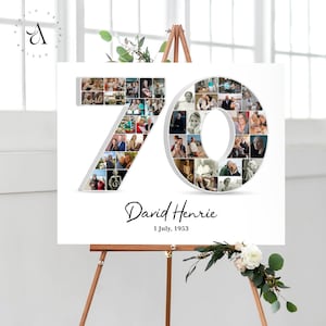 Number 70 Photo Collage, 70th Anniversary Collage Gift, Custom Picture Poster Gift Idea, Multiple Photo Sign, Party Decoration, DIGITAL FILE