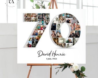 Number 70 Photo Collage, 70th Anniversary Collage Gift, Custom Picture Poster Gift Idea, Multiple Photo Sign, Party Decoration, DIGITAL FILE