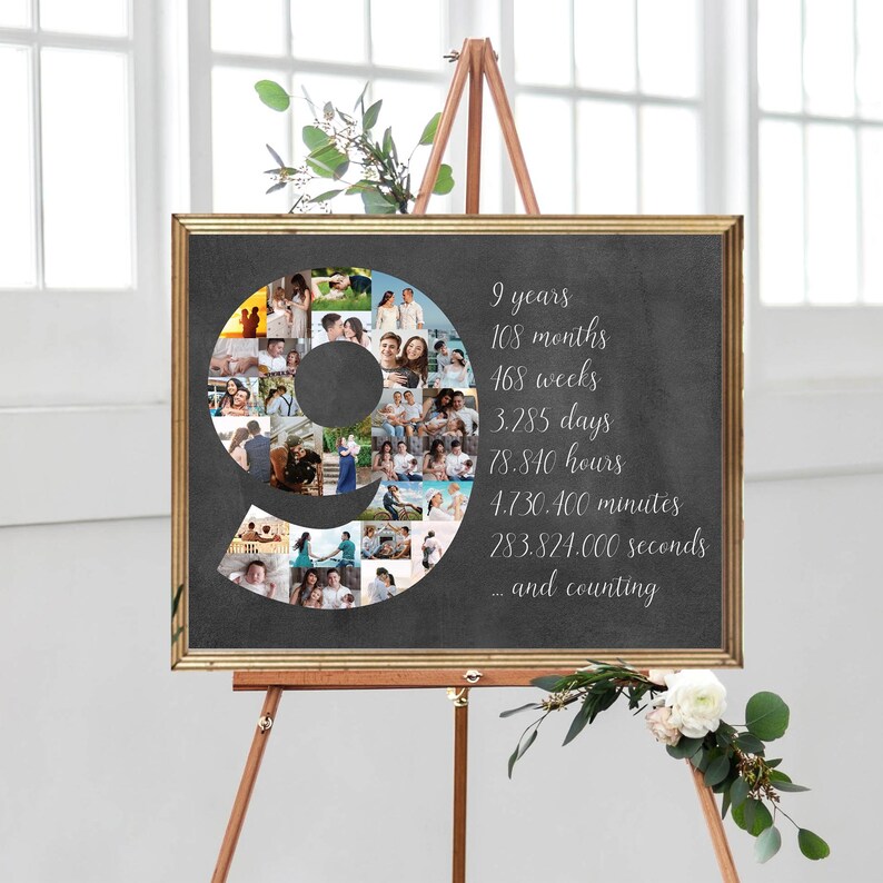 Number 9 Photo Collage, Marriage Anniversary Collage Gift for Couples ...