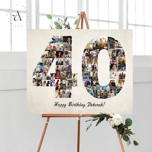 Collage de fotos de 40 cumpleaños, arte de pared de collage número 40, idea de regalo de aniversario para él, regalo de cumpleaños personalizado para ella, ARCHIVOS DIGITALES.