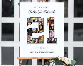 21st Birthday Photo Collage, Number 21 Picture Collage, Anniversary Photo Gift, 21st Birthday Photo Sign, Party Decor Idea, DIGITAL FILES!
