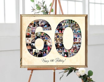 60e verjaardag fotocollage, foto poster cadeau voor vaderdag, aangepaste 60 foto collage cadeau voor hem, verjaardag decor idee, digitaal bestand